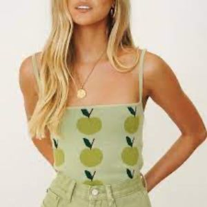 Verge Girl Cropped Knit Top - Green Apple Pattern